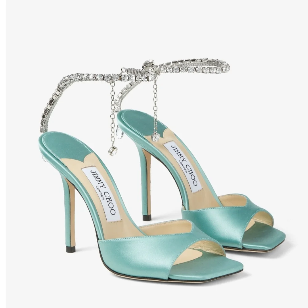 Jimmy Choo Saeda 100 Satin Crystal Embellished Sandals Size 39/9 - Picture 2 of 16